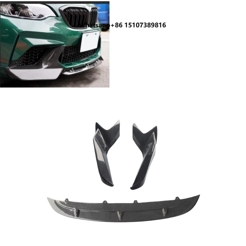 Premium Quality Carbon Fiber Front Bumper Lip Splitter Wrap and Front Corner Chin Guard for 2016-2020 BMW M2 F87