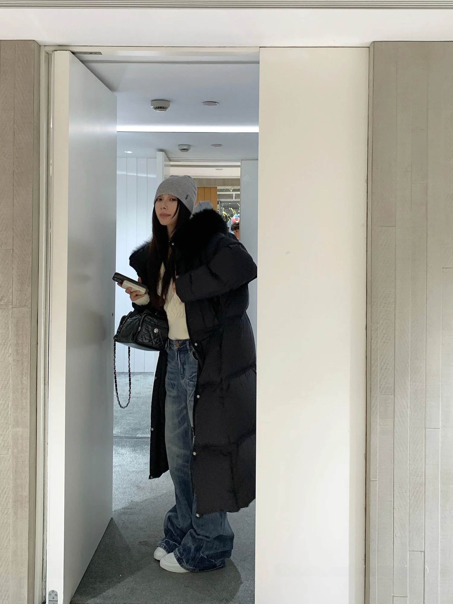 

SUONE Long Puffer Jaet Women Winter Thi Warm Coat Hooded White Du down Fluffy Collar Korean Sle Commute Faion