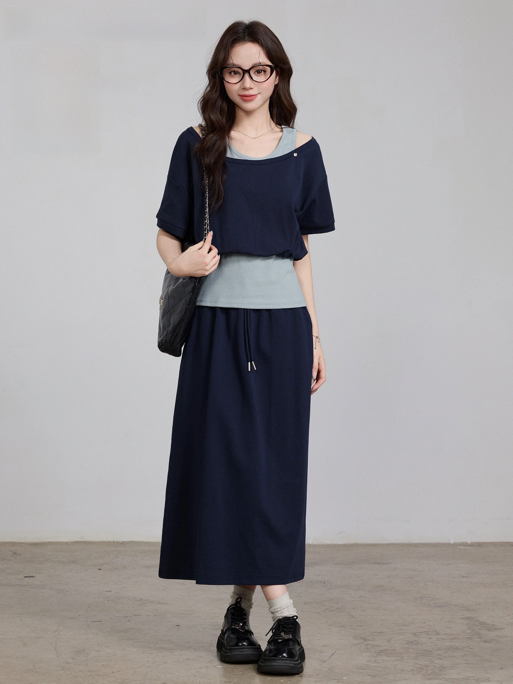 

Blue Tone Mysterious Set 56 Nights 8 PM New Arrival 099 Set round Ne ort Sve Slim Fit Commute Sle Pure Color Women...