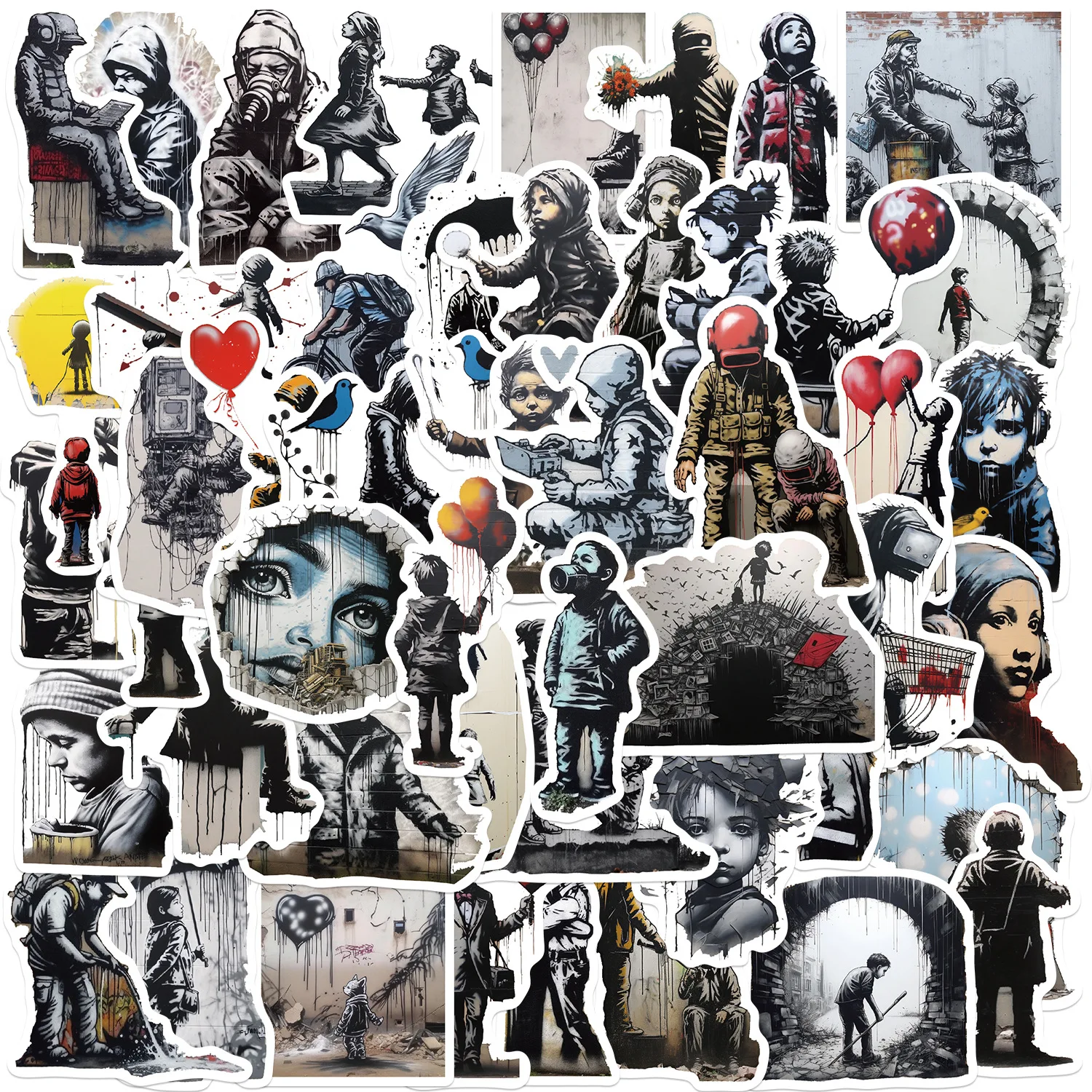 50/110PCS Banksy Sculptures Flower Thrower Stickers Cool Street Art Graffiti Decals for Luggage Laptop Skateboard Phone Bicycle