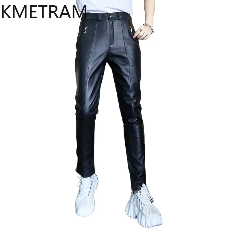 

KMETRAM Genuine Leather Pants Woman Real Sheepskin Women Clothing High Waist Trousers Autumn Winter Pants Pantalones Casuales