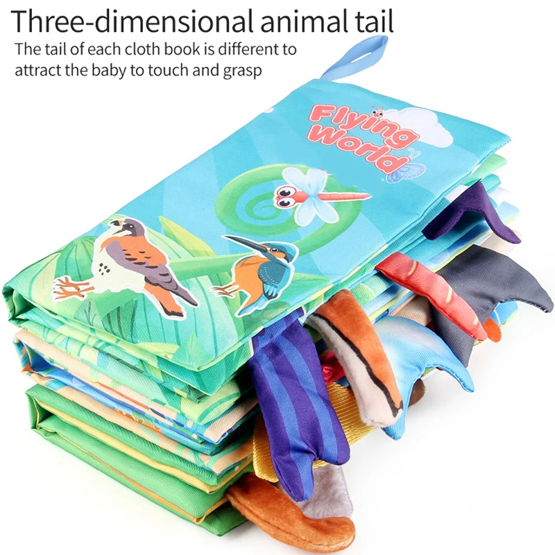 Livros de pano de cauda animal criativo, Crinkle Cloth Book, Brinquedo mordedor infantil recém-nascido, Brinquedos para o desenvolvimento da educação infantil