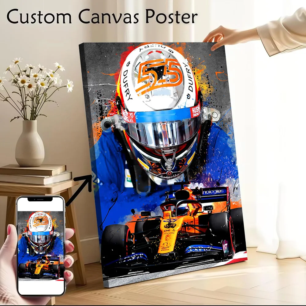 Carlos Sainz Canvas Poster Wall Art Customizable High Quality Printed Picture for Decor Living Room Decorations Painting Bedroom