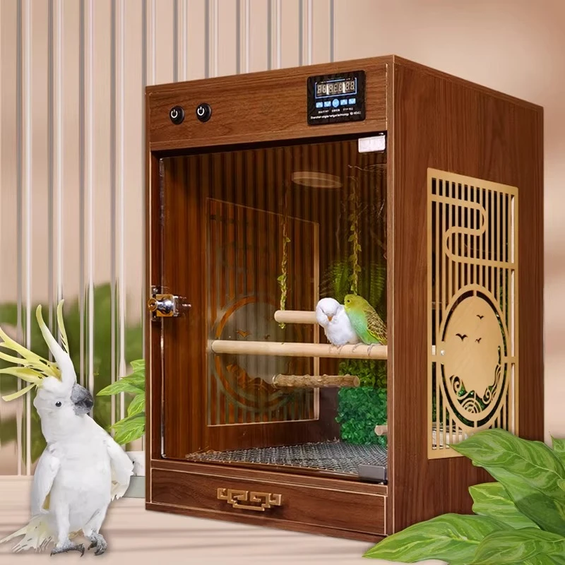 

Parrot Cage Incubator Nest Large Size with Drawer Solid Wood Tiger Skin Pet Villa Heating
