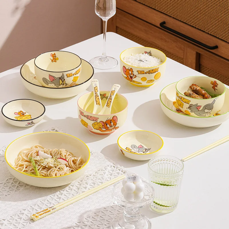 Cute Tom and Jerry Ceramic Fruit Plate Porcelain Bowl Household