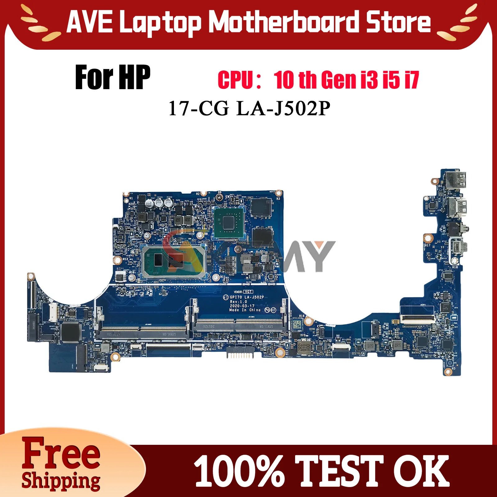 LA-J502P For HP Envy 17-CG 17T-CG Laptop Motherboard L99254-601 L87978-601 With i5 CPU MX330 2GB GPU 100% Fully Tested