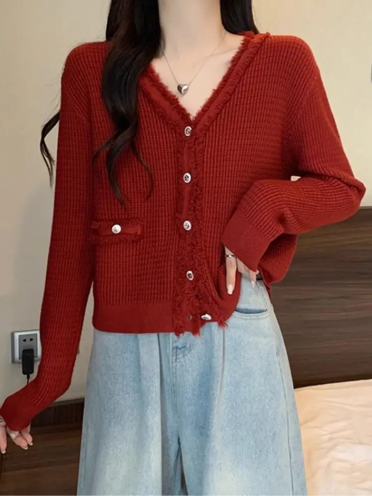 Xiaoxiangfeng V-neck Jacket Cardigan Sweater Knitted Sweater Long Sleeved New Versatile Fashion Slimming Outerwear