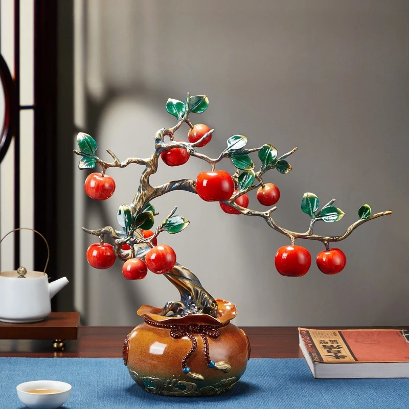 High-end cornucopia fortune tree, four seasons safe copper ornaments, handicrafts study office Bogu rack decorations