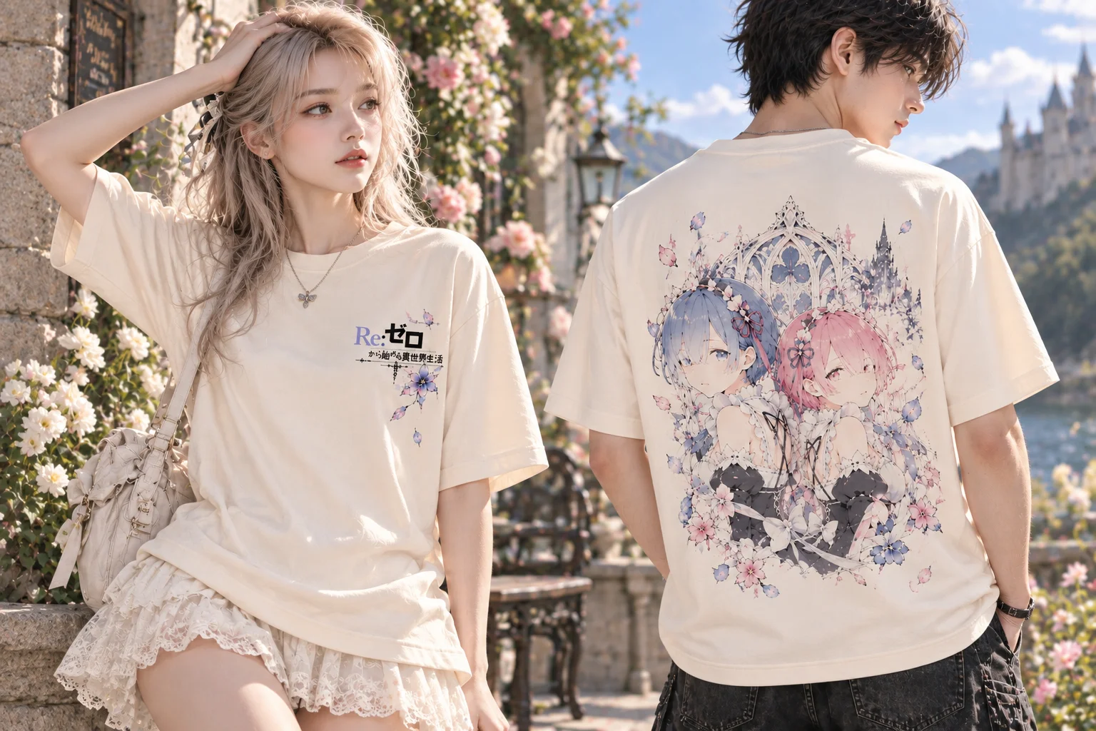 Re:Zero Rem & Ram Short Sleeve Tee,Anime Game Y2K Harajuku Cosplay Trendy Comfortable Fashion Daily Wear Top for Men Women Youth