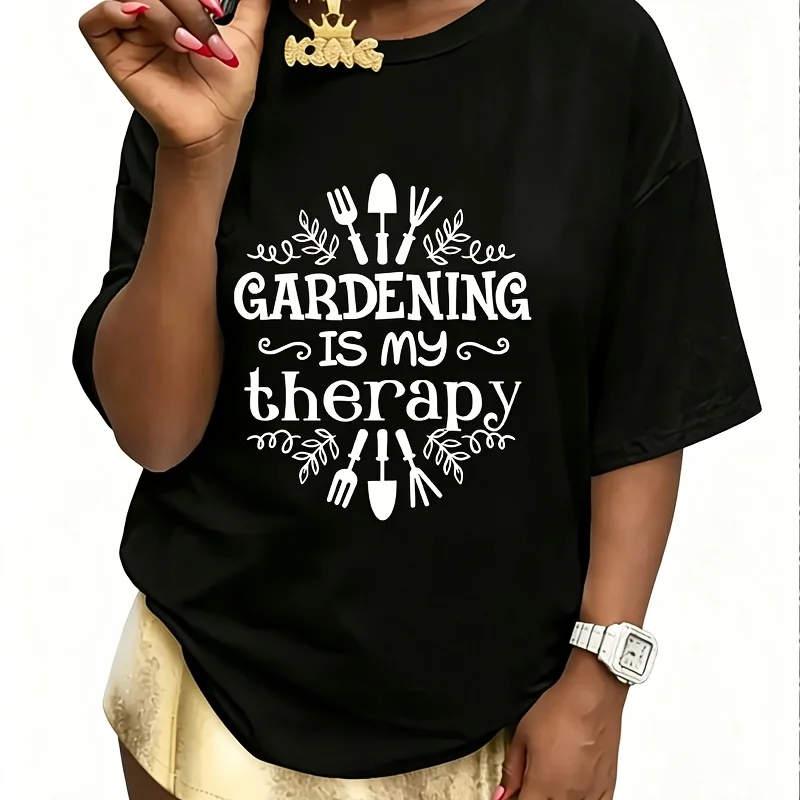 Cardening Is My Therapy Women's 100% Cotton T-Shirt Fun Print Short Sleeve Top Casual Round Neck Tee S-5Xl