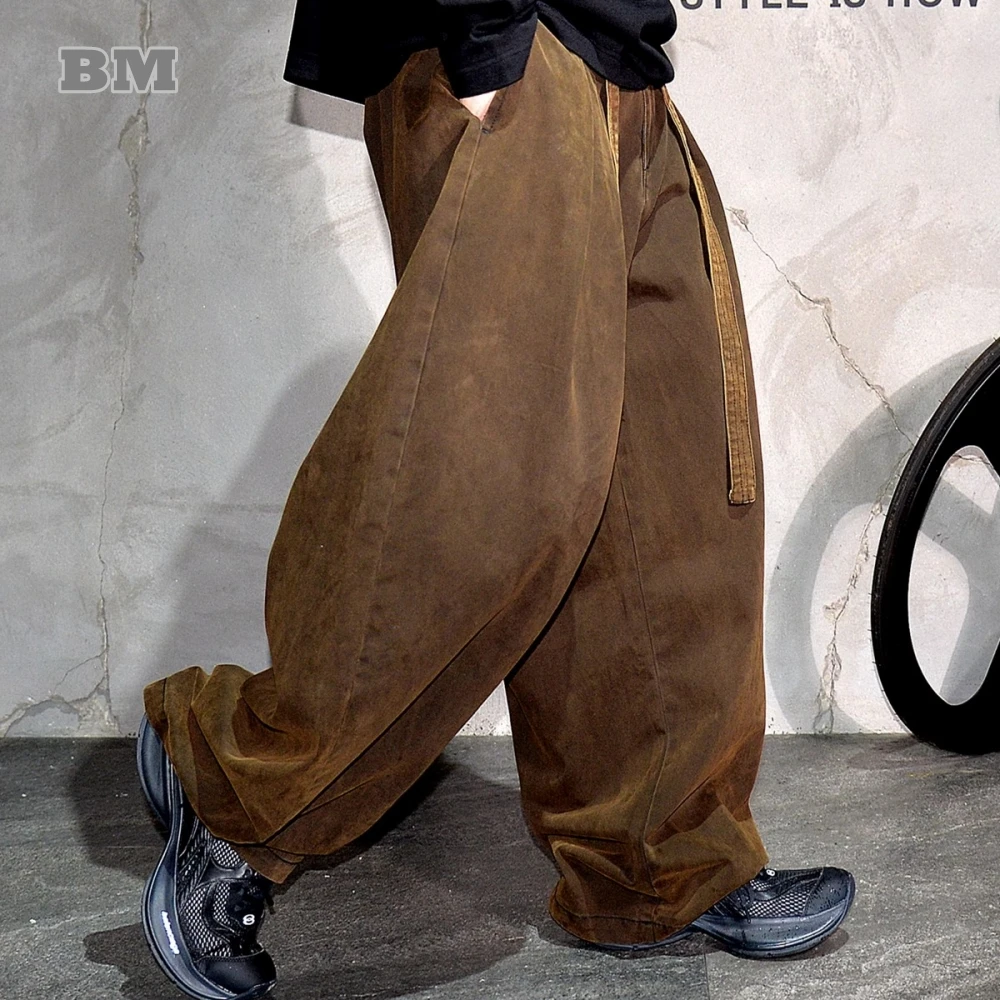 

Mens Korean Style Baggy Jeans Hip Hop Streetwear Washed Denim Casual Pants Male High Quality Brown Trendy Cityboy Fashion Long