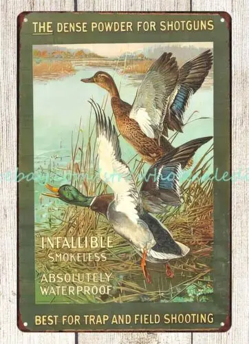 1909 Infallible Shotgun Shells mallard duck hunting metal tin sign accent wall