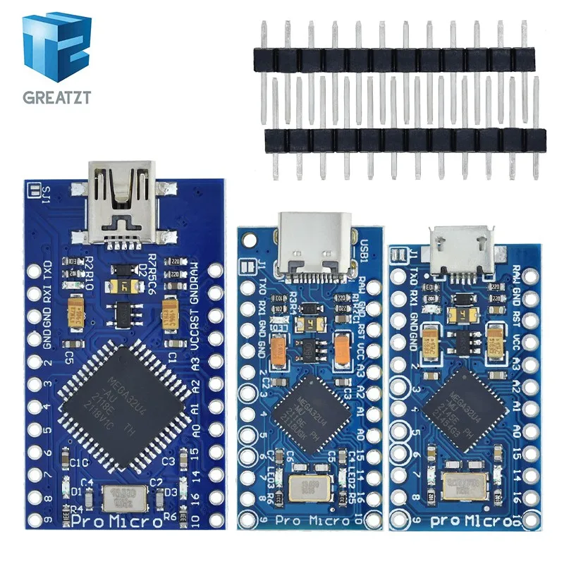 Pro Micro ATmega32U4 5V 16MHz Replace ATmega328 For Arduino  Pro Mini With 2 Row Pin Header For Leonardo Mini Usb Interface