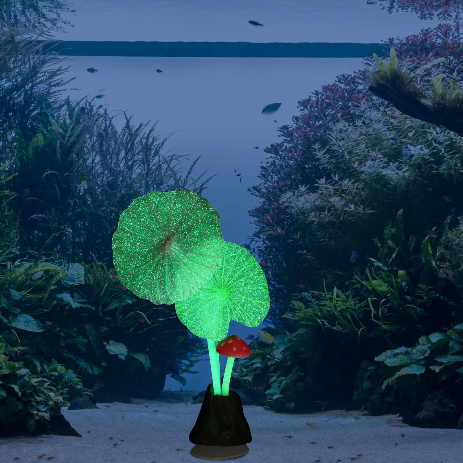 

2Pcs Glowing Lotus Leaf Mushroom Aquarium Decoration Durable Silicone Fish Tank nament Home Decor Pet SuppliesLotus