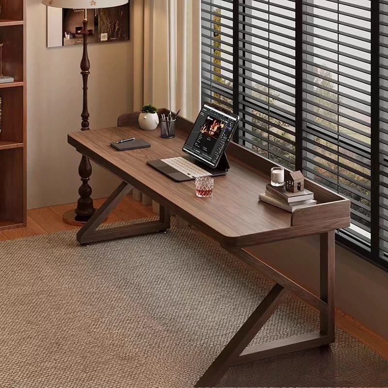 All solid wood double desk with baffle desktop computer desk