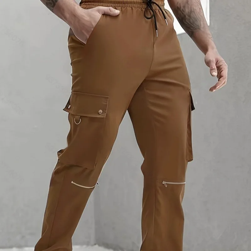 2025 Cross-border TMEU Cavalry Twill Trousers Amazon Men Zipper Decorated Cargo Pants Pocket Pants Woven