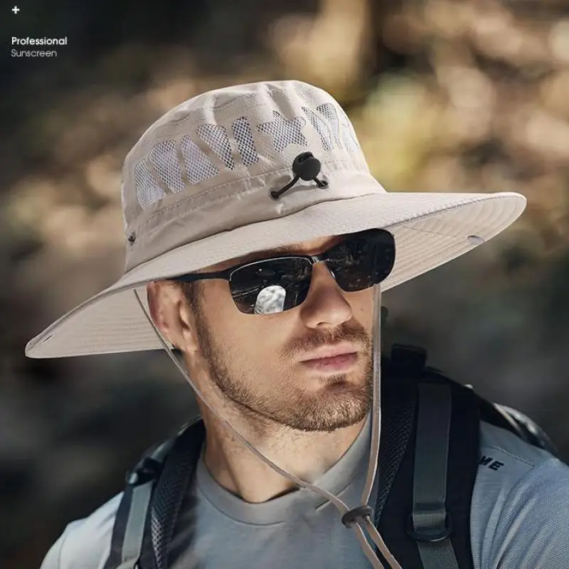 Summer Hat Men Fisherman Cap Outdoor Sunshade Sun Fishing Hat Male Big Wide Brim Breathable Thin Sunscreen Mountaineering Sunhat