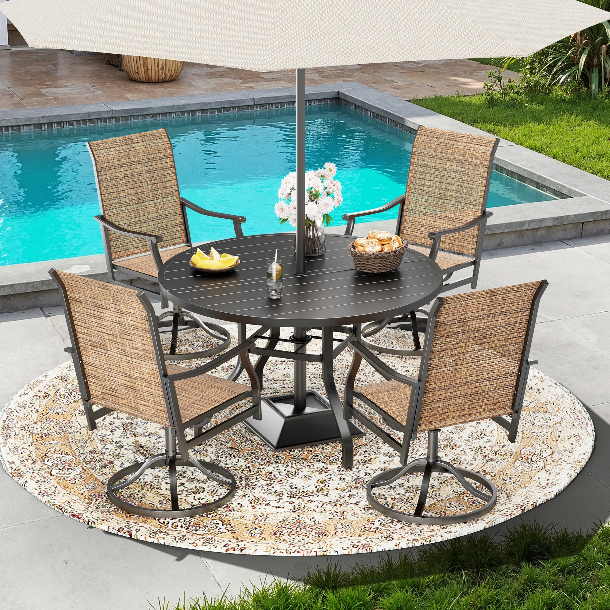 Outdoor Patio Dining Table, 41" Round Patio Table with 1.57" Umbrella Hole, Metal Tables for Patio, Graden, Backyard, Poolside image 6