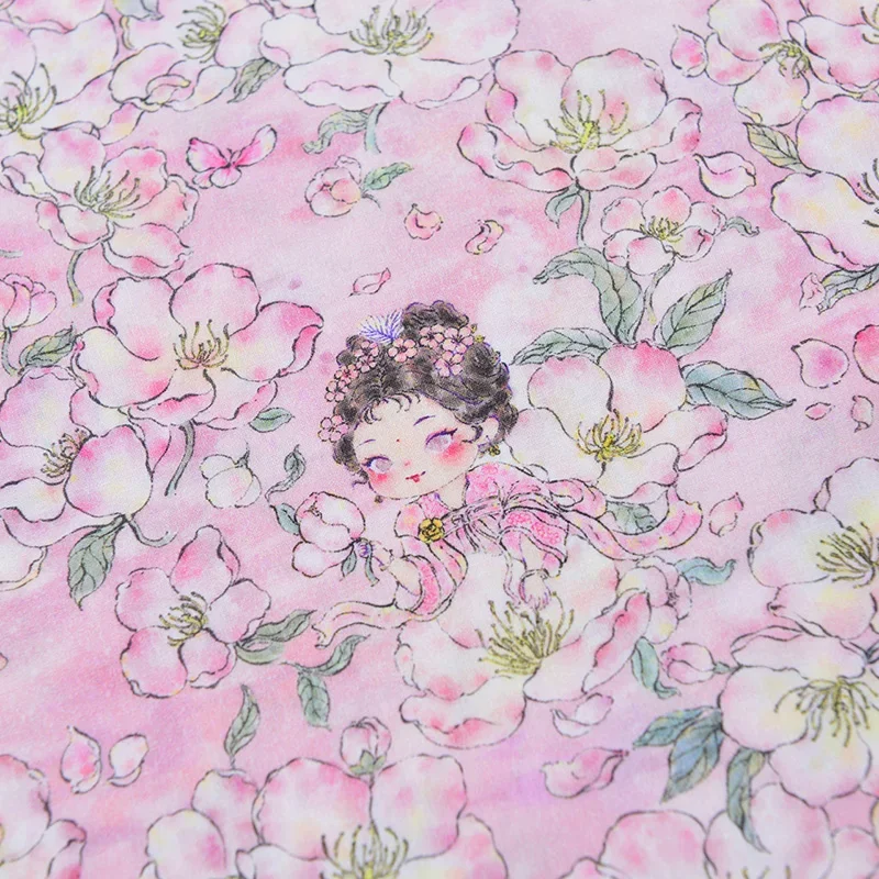 Tkanina z czystej bawełny w stylu chińskim Śpiąca dynastia Tang Dziewczyna Kreskówka z nadrukiem dla majsterkowiczów Szycie ubrań Spódnica Hanfu na pół metra