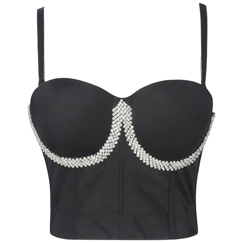 

New Women Fashion Camisole Diamond Decorative Bustier Bra Sexy Backless Cropped Top Female Night Club Tank Tops q308