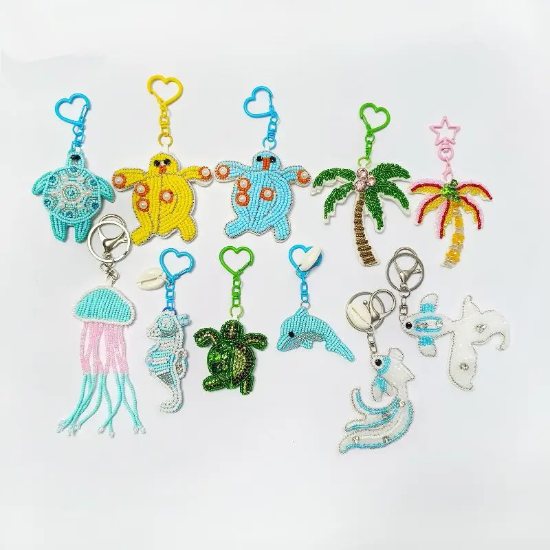 1 peça charme vida marinha miçangas apliques remendo decoração coqueiro artesanal strass chaveiro saco de cristal pingente