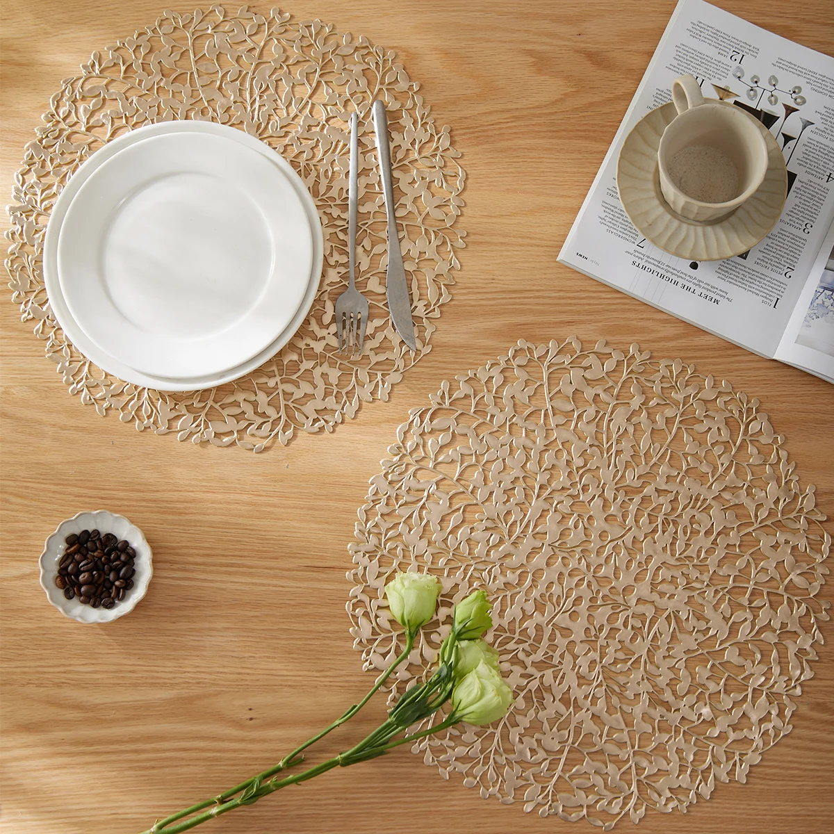 Placemats Set of 1/6pcs Hollow Out Leaf Place Mats Coaster for Dining Table Holiday Party Wedding Decoration
