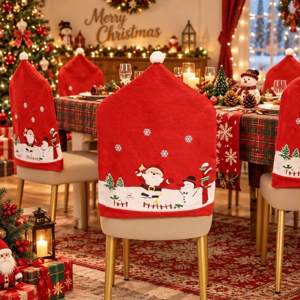 Santa Claus Christmas Chair Cover Snowman Stripe Grid Chair Protective Slipcover New Year Dining Chair Cover Xmas Party