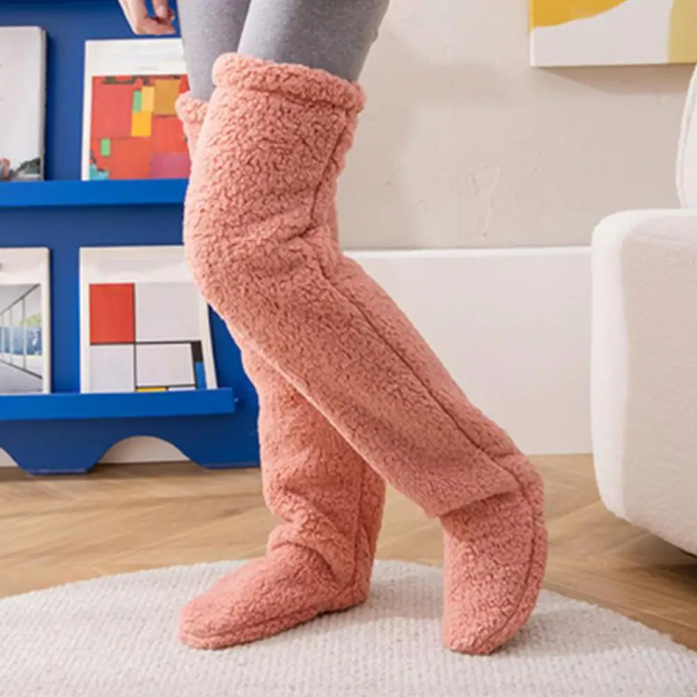 Calcetines térmicos sin pies para mujer, calentadores de piernas acogedores por encima de la rodilla, calcetines peludos para mujer, zapatillas de felpa, Protección cómoda de larga duración