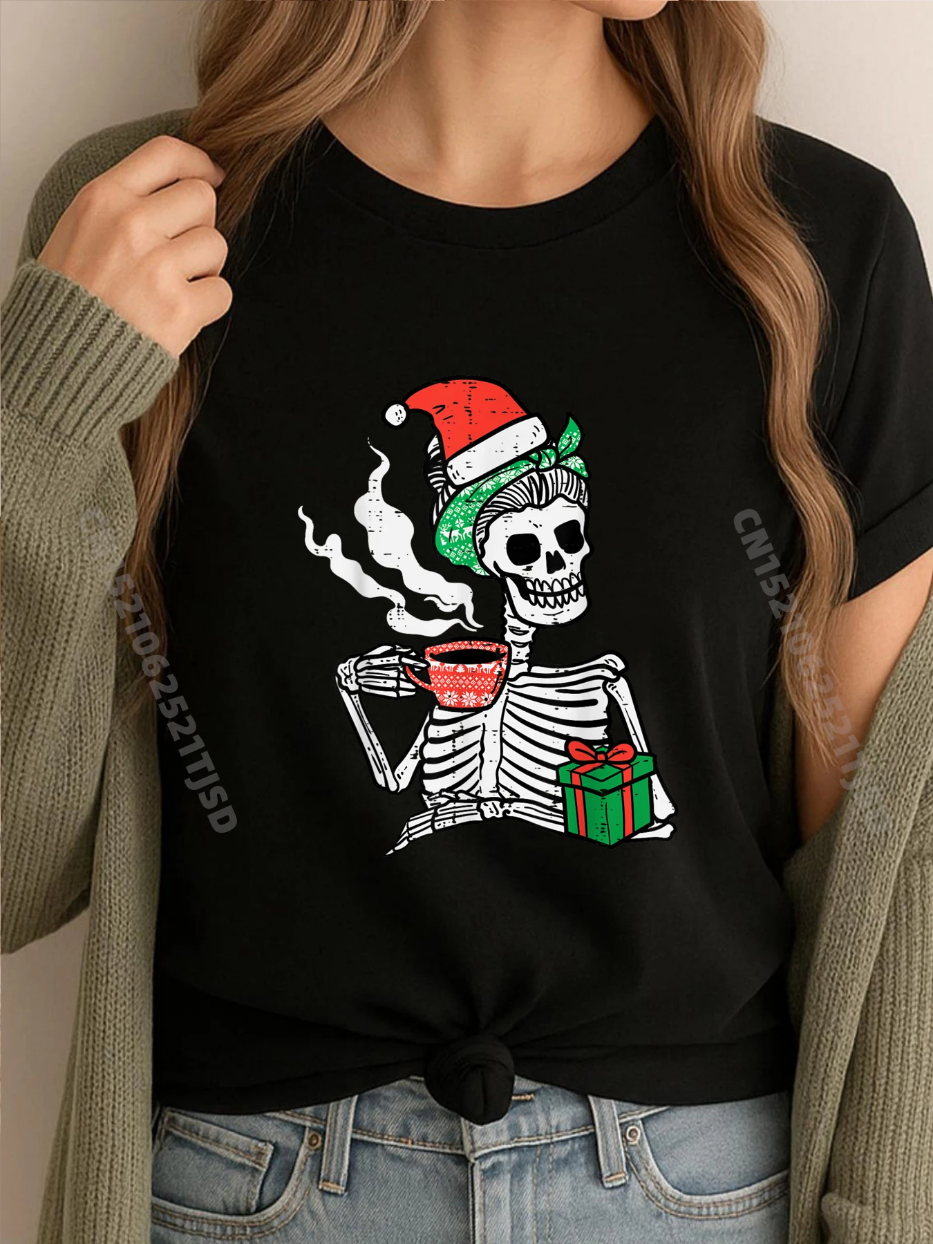 

Woman Skeleton Santa Coffee Xmas Christmas Mom Hiphop Streetwear New Year Mother's Day