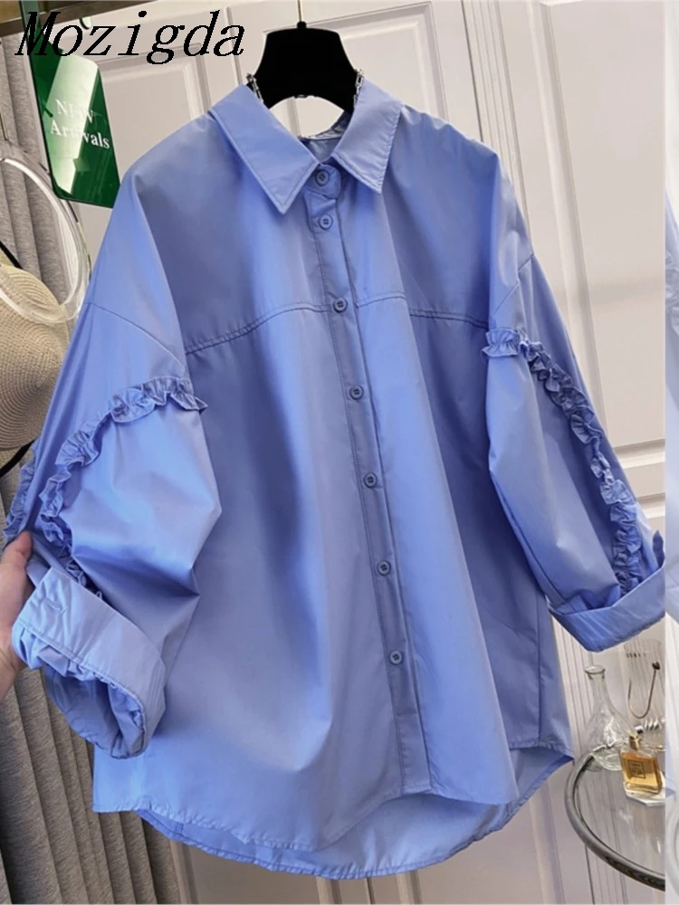 

Spring Autumn Oversize Ruffles Shirt Women Fashion Long-sleeved Shirt Loose And Big Version Ladies Tops Women Shirts