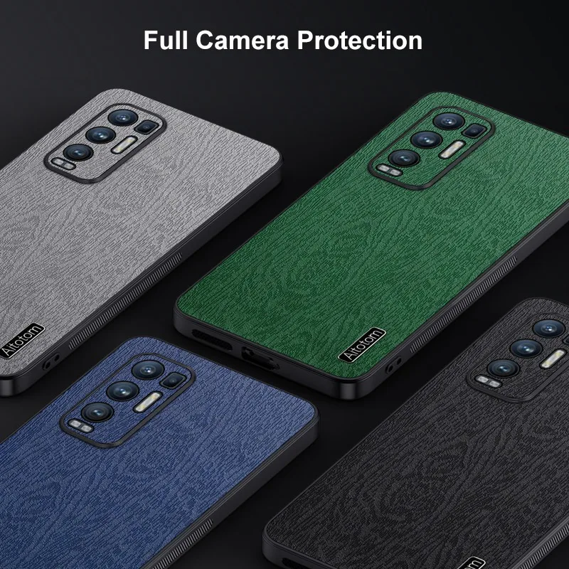 Phone Case For OPPO Find X3 Neo X3 Lite Luxury PU Leather Cover For OPPO Reno 5 6 Pro Plus 5G Wood Pattern Silicone Case Coque