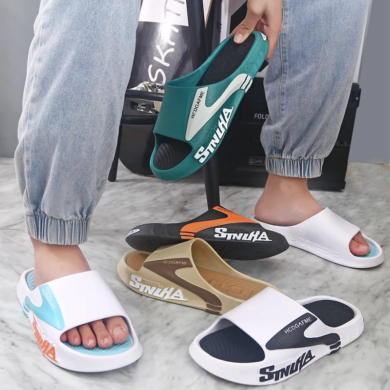 Soft Men's Slippers Slides Summer Outdoor Sandals PU Insole Non-slip Indoor Home Shoes