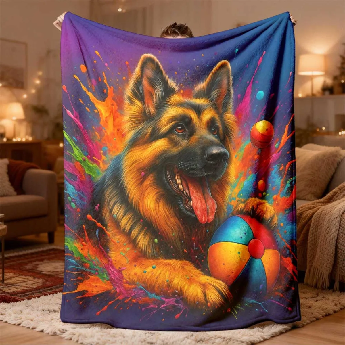 German Shepherd Dog Pop Art Blanket Throw Nap Blanket for Dog Lovers Pet Decor Cozy Home Gift Idea Art