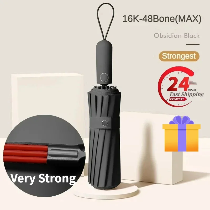 Paraguas totalmente automático resistente a prueba de viento para hombre, 48 huesos reforzados, protección solar UV, paraguas de lluvia plegables grandes, sombrilla masculina