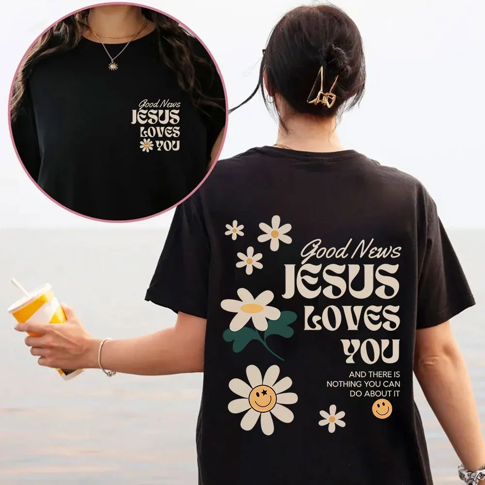 

Good News Jesus Loves You Christian Bible Verse T-shirts Men's Women Clothing Fashion Harajuku Short Sleeves T Shirts Streetwear