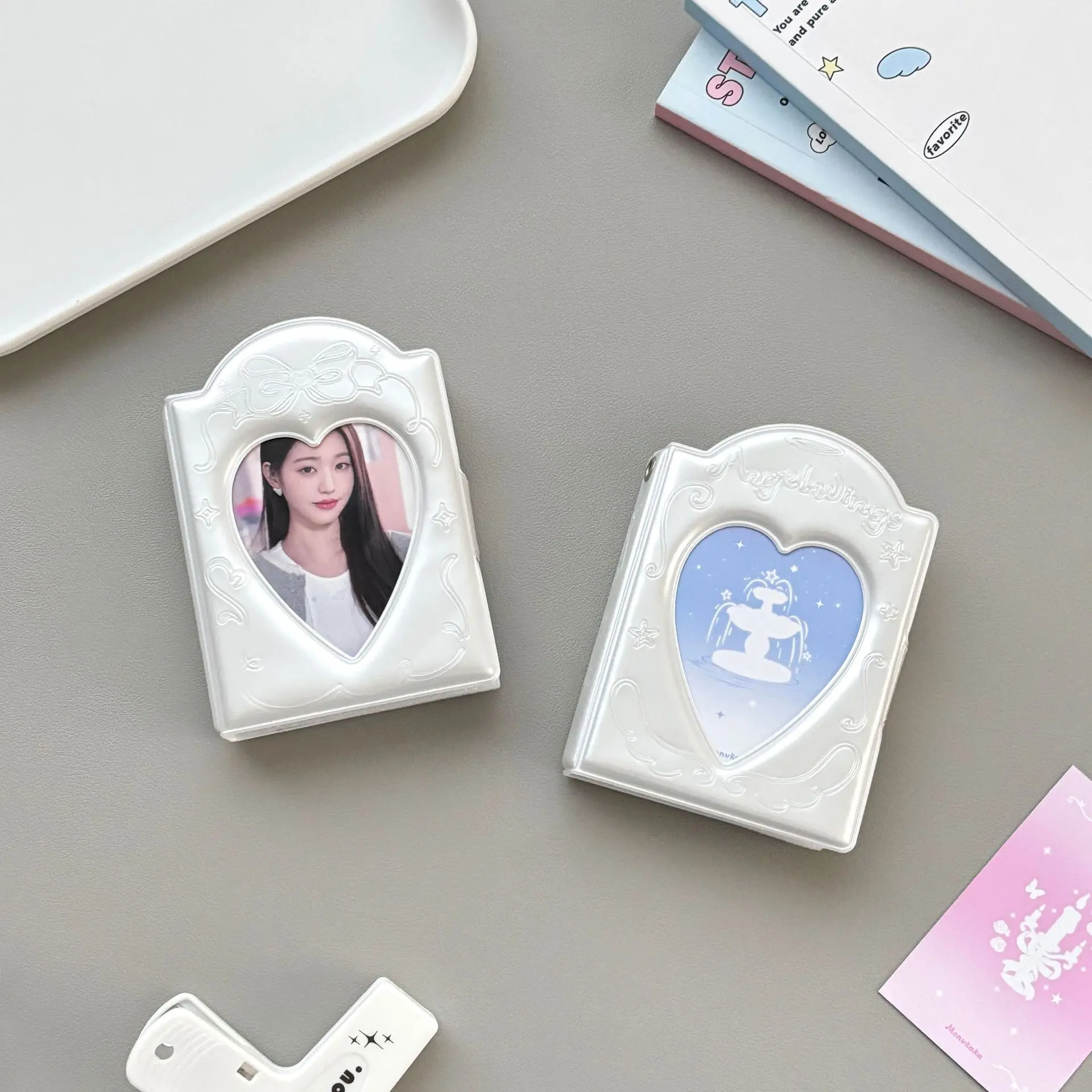 Kpop Fashion White Angel Wings Love 3-inch Photo Album Cute Girl Idol Photo Storage Card Holder Polaroid Photo Protective Cover