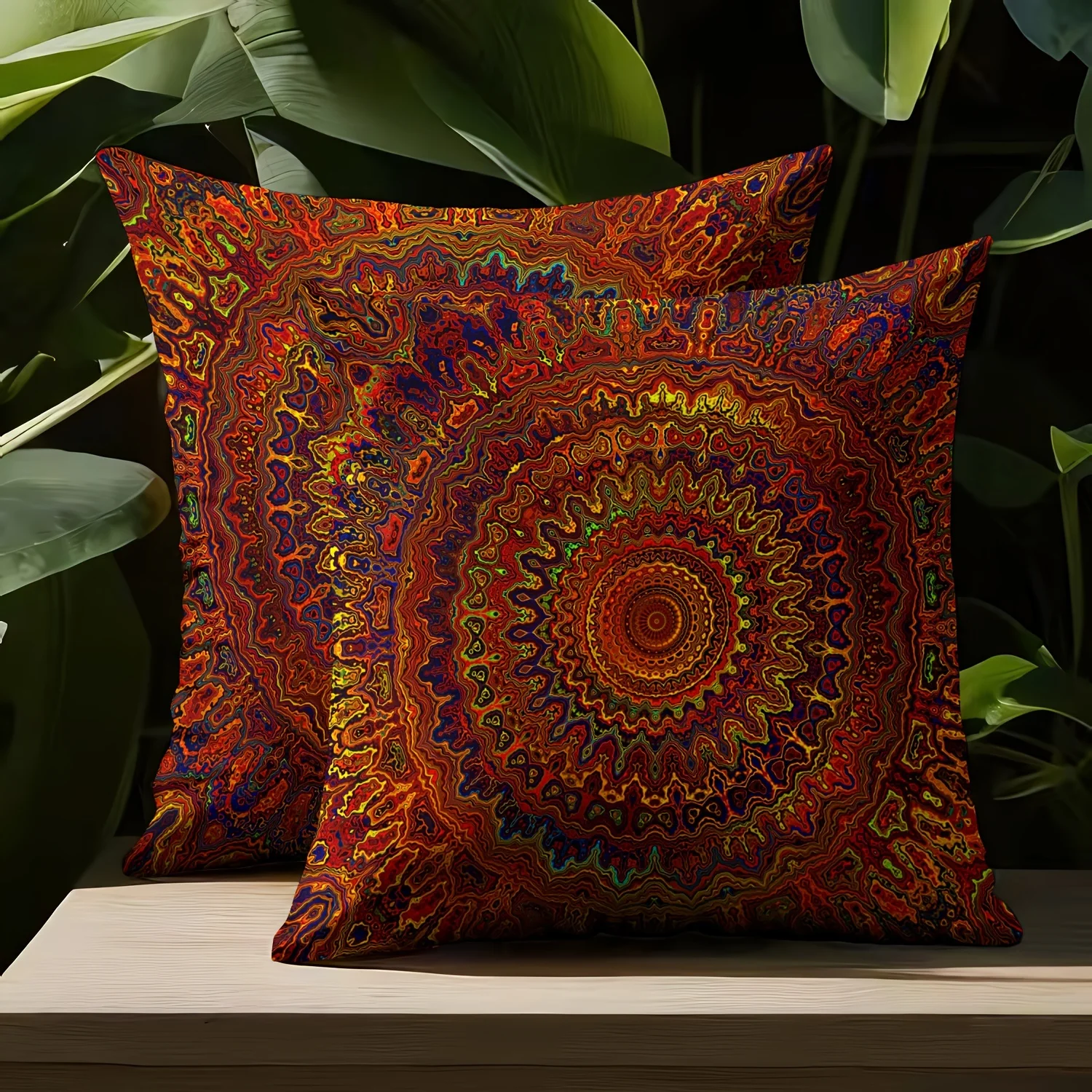 VIKAMA Dreamy Golden Mandala Bohemian Style Decorative Pillow Cover. Double-Sided Print, For Sofa, Bedroom Home Decor Pillowcase
