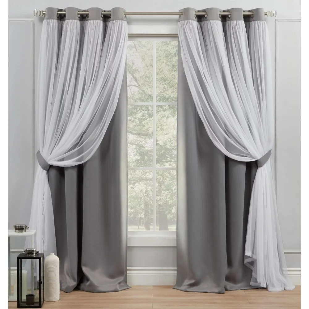 

Blackout Curtains for Bedroom Layered Solid Room Darkening Blackout and Sheer Grommet Top Curtain Panel Pair Soft Grey Bedrooms