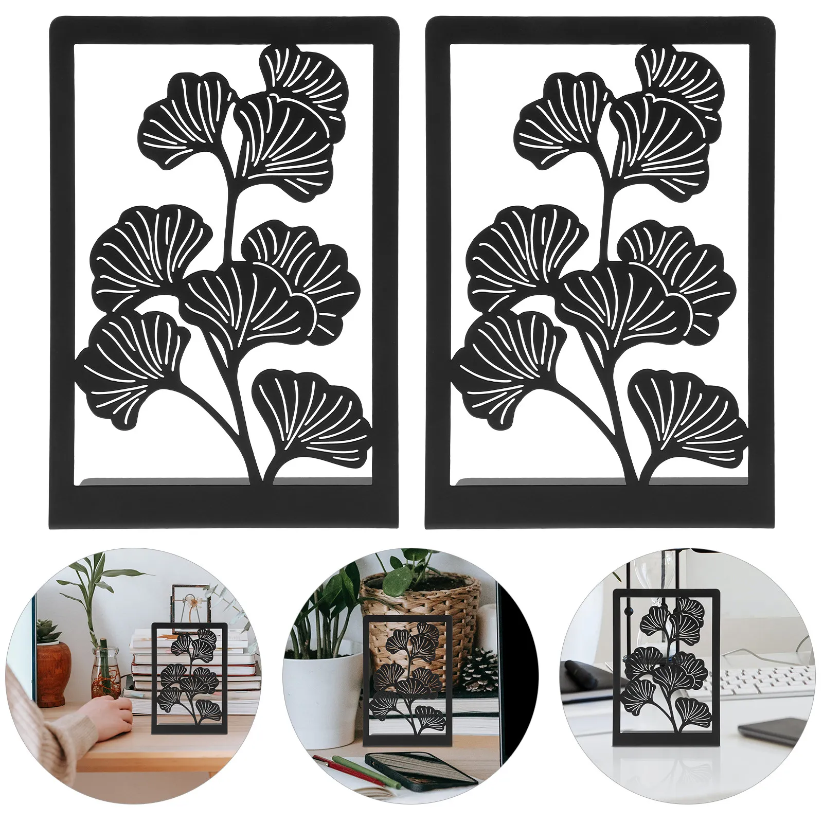 

2pcs Silver Leaf Bookends Metal Decorative Heavy Duty For Shelves Study Room Office Home Library Organizer Iron Book Holder