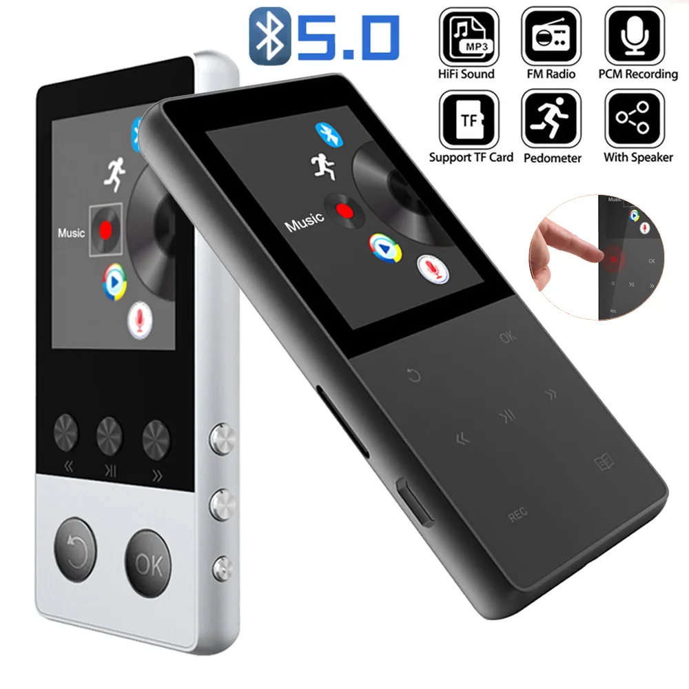 

New Portable Bluetooth MP3 Player 1.8 inch Touch Screen 16GB HiFi Music Player Built-in Speaker Support FM,Recording,E-Book