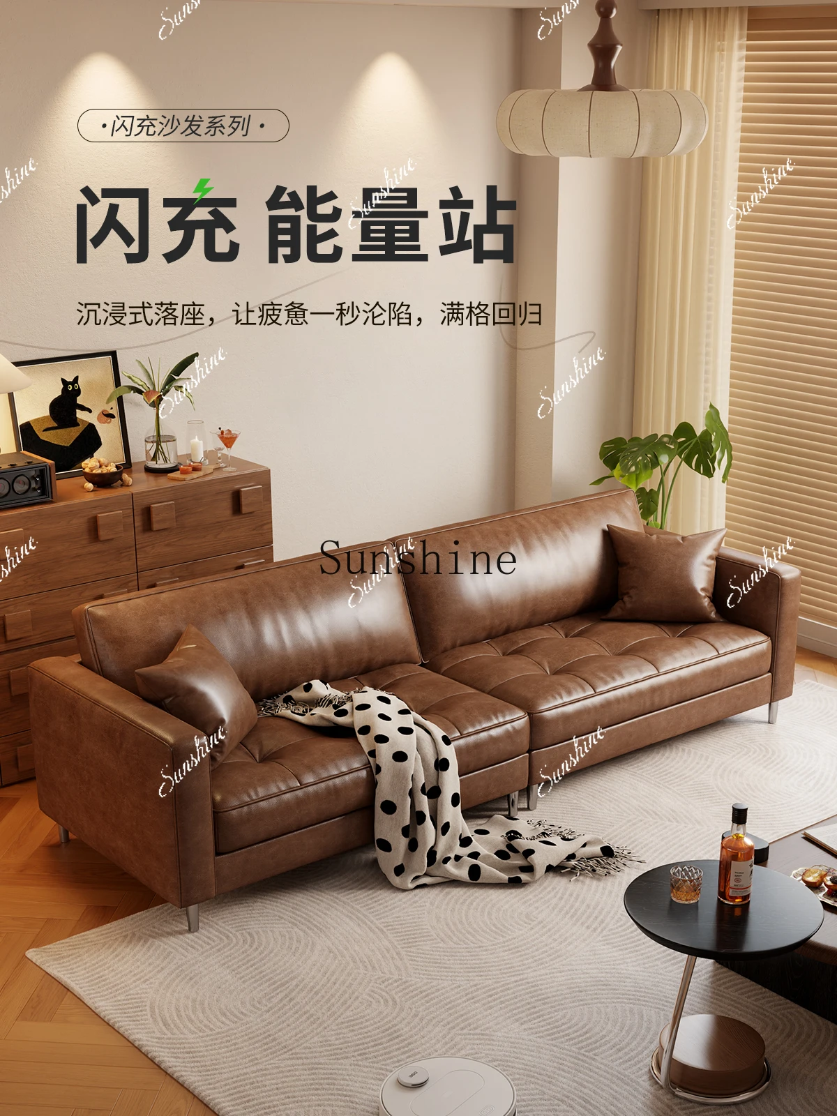 Medieval oil wax cat scratching skin high-footed sofa apartment small apartment living room leather art sofa FT