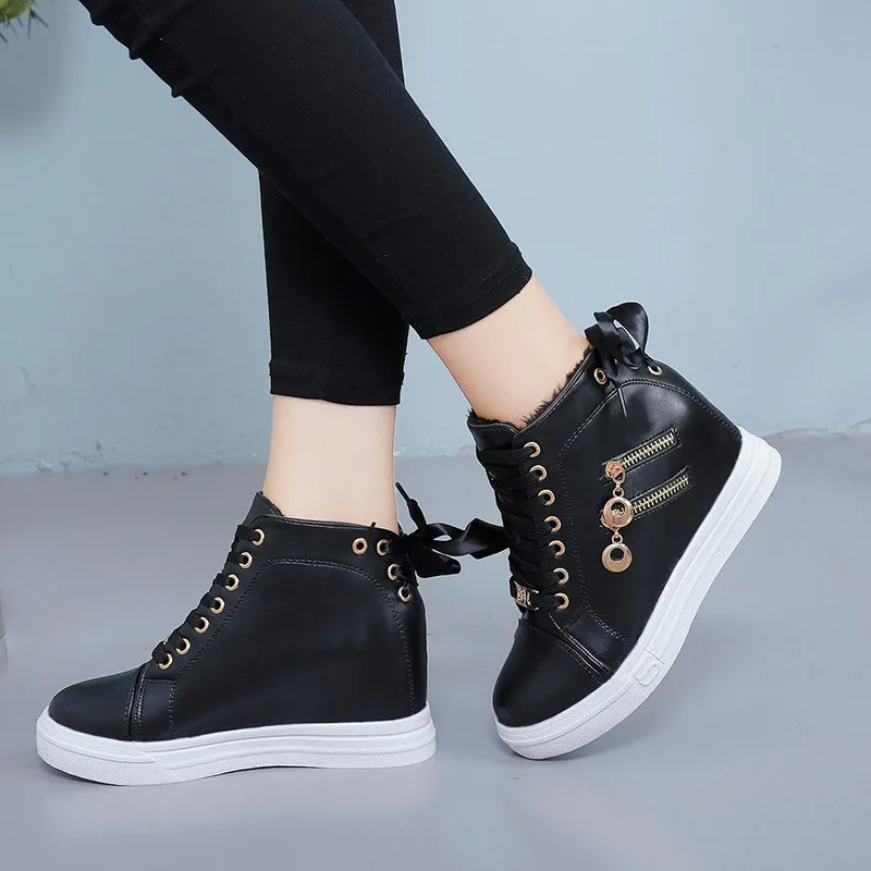 Sapatos para mulheres que aumentam a altura interior, sapatos brancos para estudantes do sexo feminino, versão coreana, novo, outono e inverno