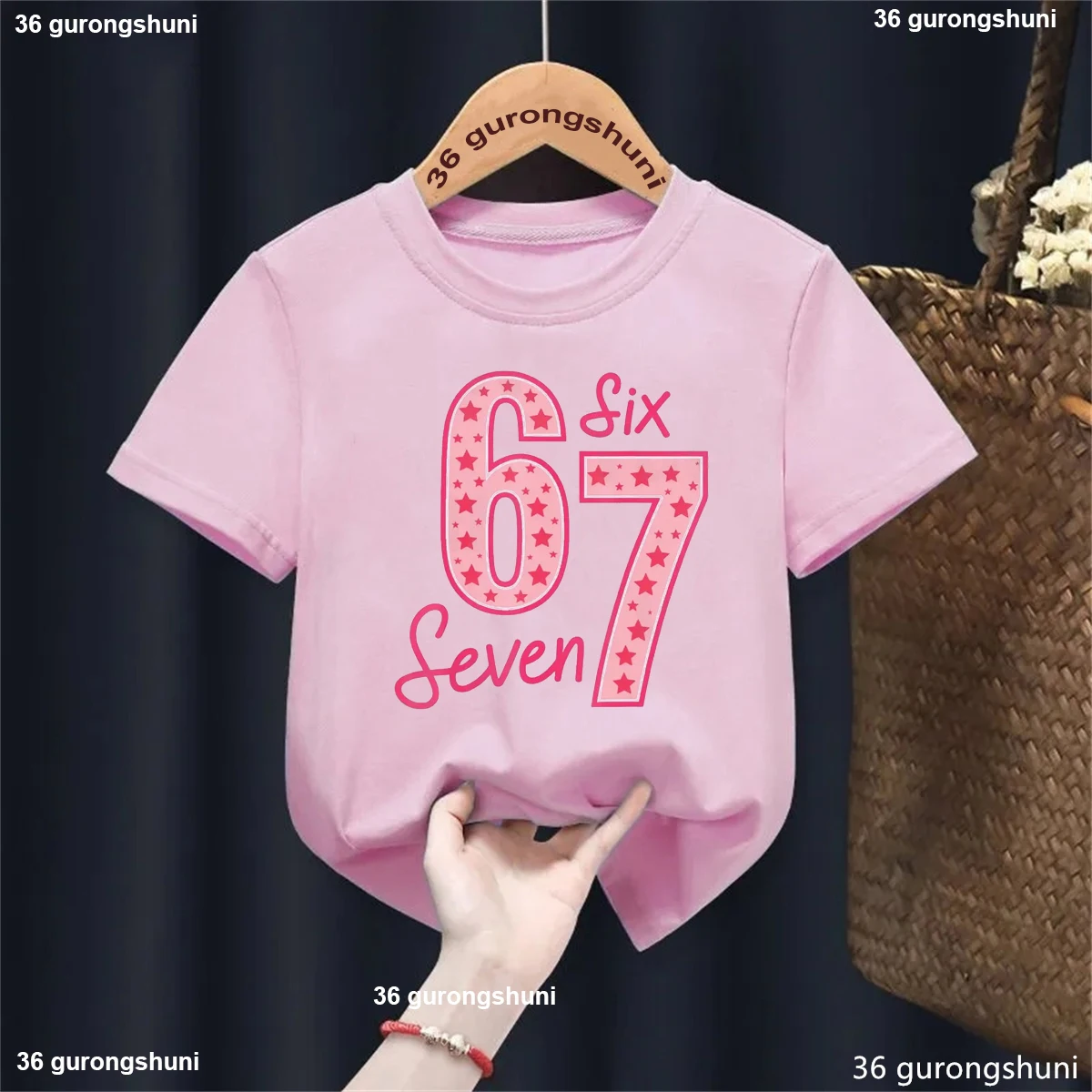 

Harajuku Kawaii Kids Clothes Pink Six Seven 67 Letter Printed T Shirt Girls Summer Short Sleeve T-Shirt White/Pink/Blue Tshirt