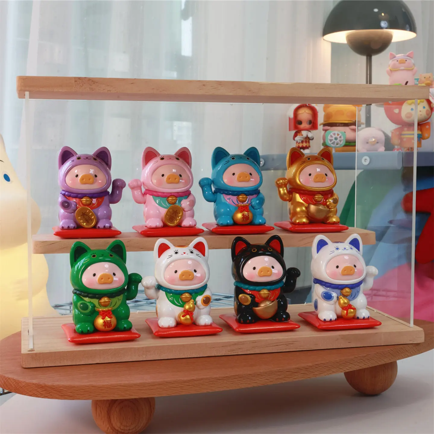 

Коллекционные фигурки свинок Lulu Pig Blind Box Meow Fortune Series в стиле Lucky Cat, полный набор, настольные украшения, новогодние подарки для коллекционеров