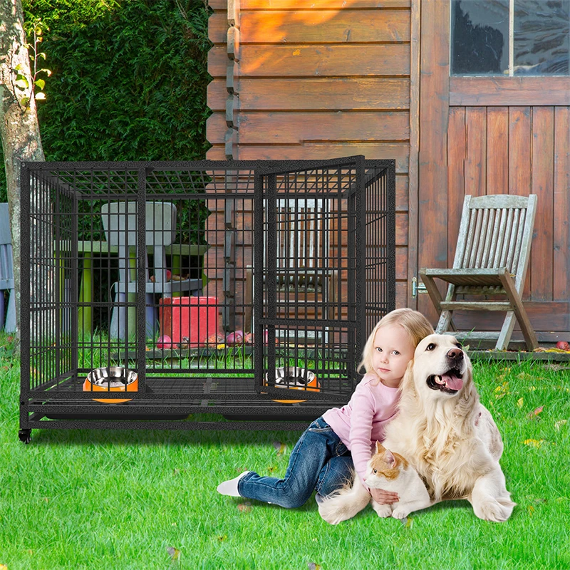 Dog Crate Heavy Duty Metal Dog Crate Cages Kennel with Wheels  Indoor Dog Kennel for Small Medium Large Dogs Single Doors Locks