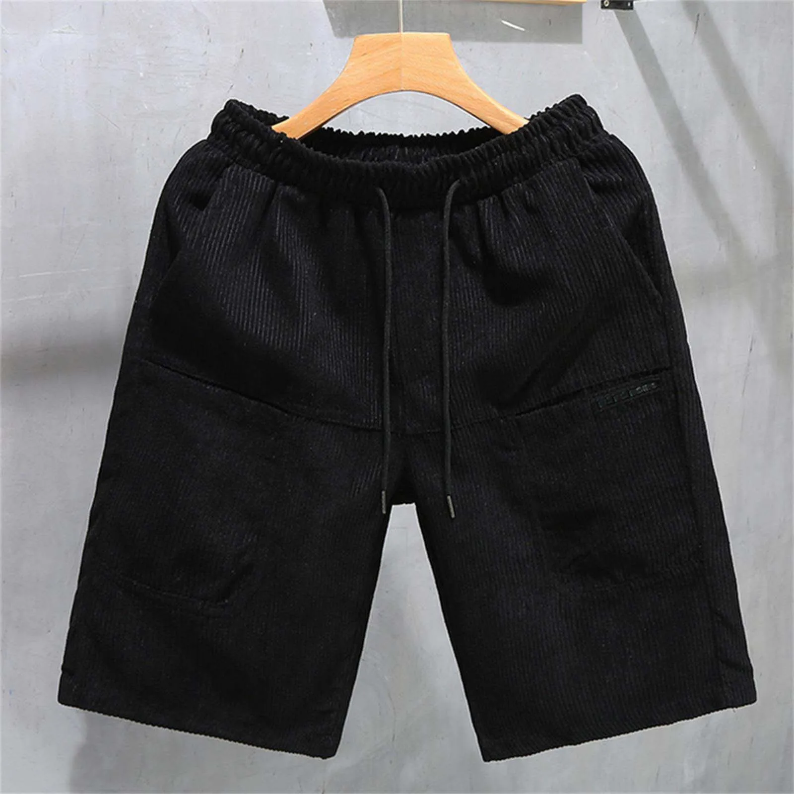 Multi Pocket Drawstring Straight Shorts for Men Elastic High Waisted Loose Shorts Solid Color All Matching Fashion Shorts