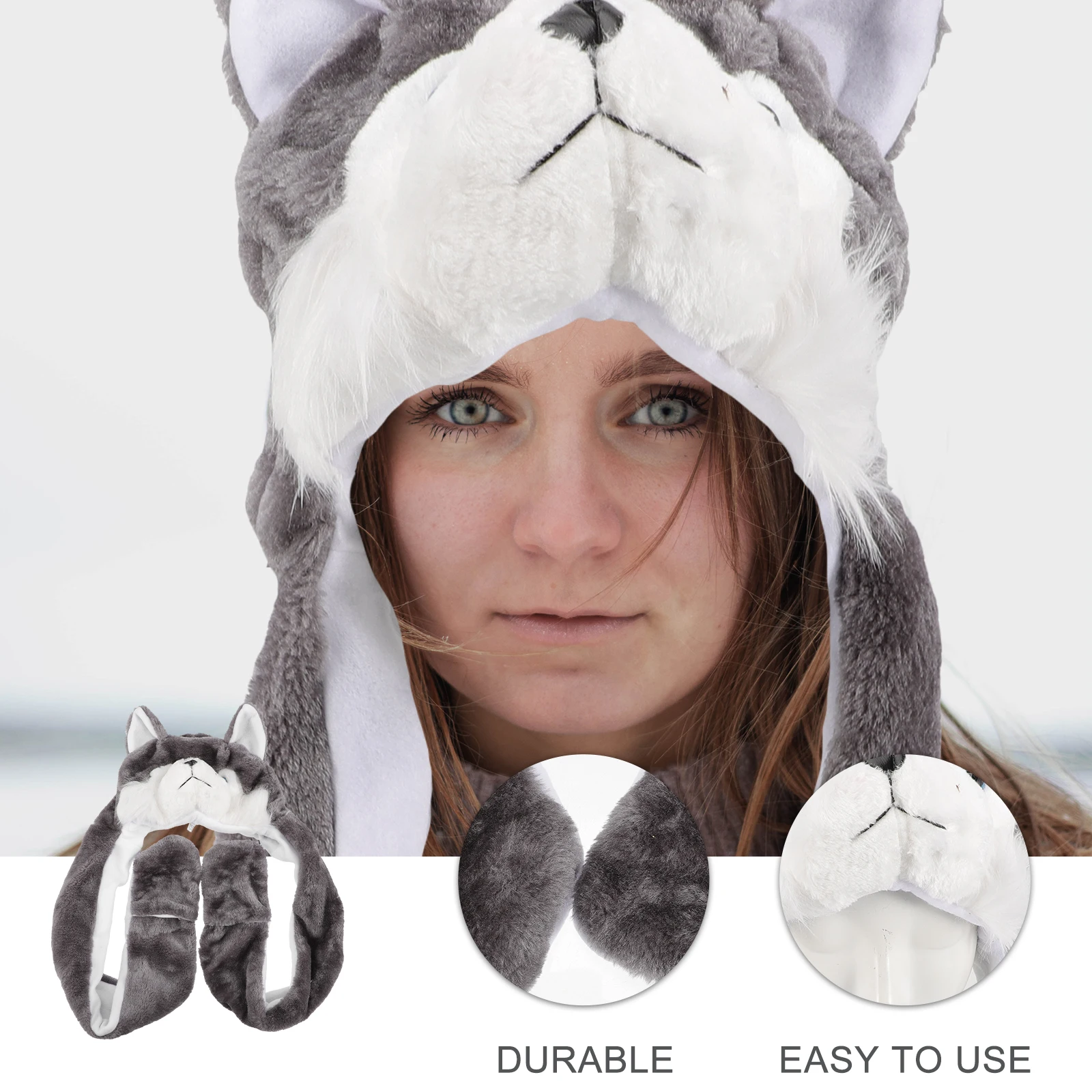 

Winter Warm Hat Hoodie Long Scarf Mittens Cute Animal Design Thermal Hats for Men Outdoor Winter Stylish Protective