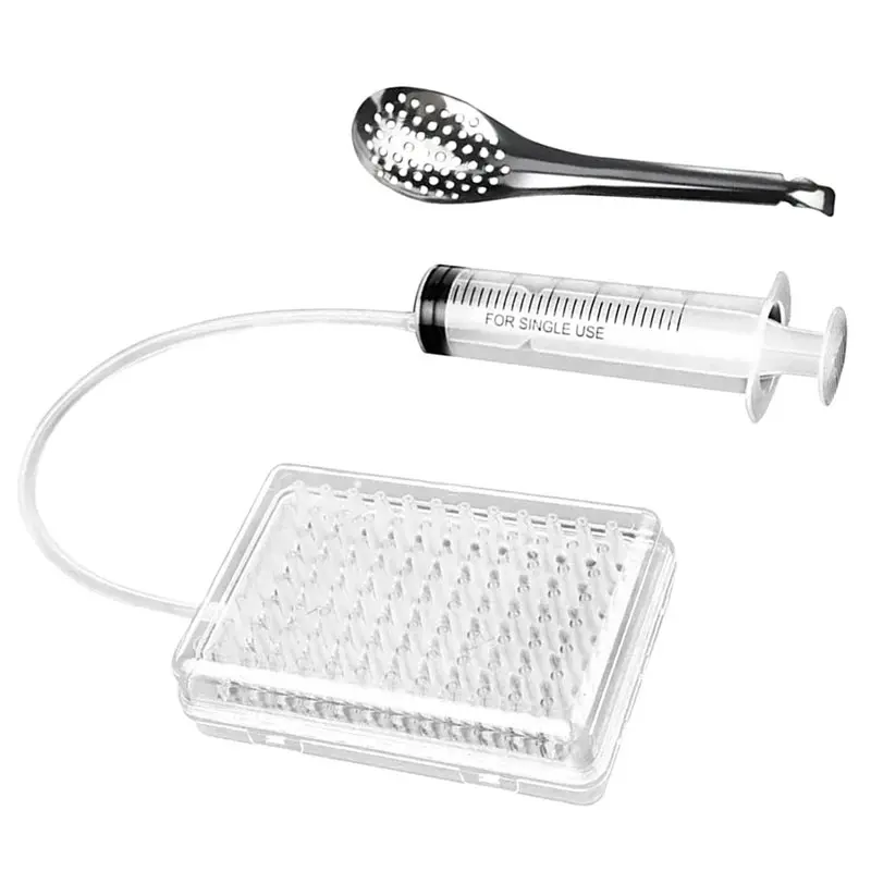 KYCOR-Dropper Molecular Gastronomie-Spherifizierungsset, 96-Loch-Roe-Sauce-Spender, Siebwerkzeuge mit Löffel und Spritze
