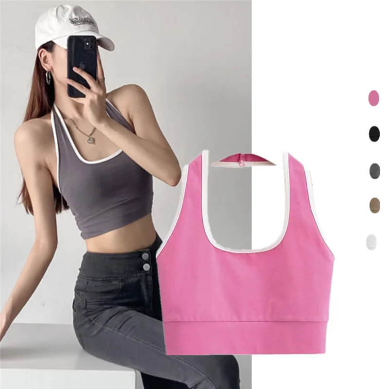 

Sexy Spor Contrast Color Blo Ne Hanging Strap Top Sweet And Spicy ort Sve Vest Inner Wear Outer Wear Slim Fit