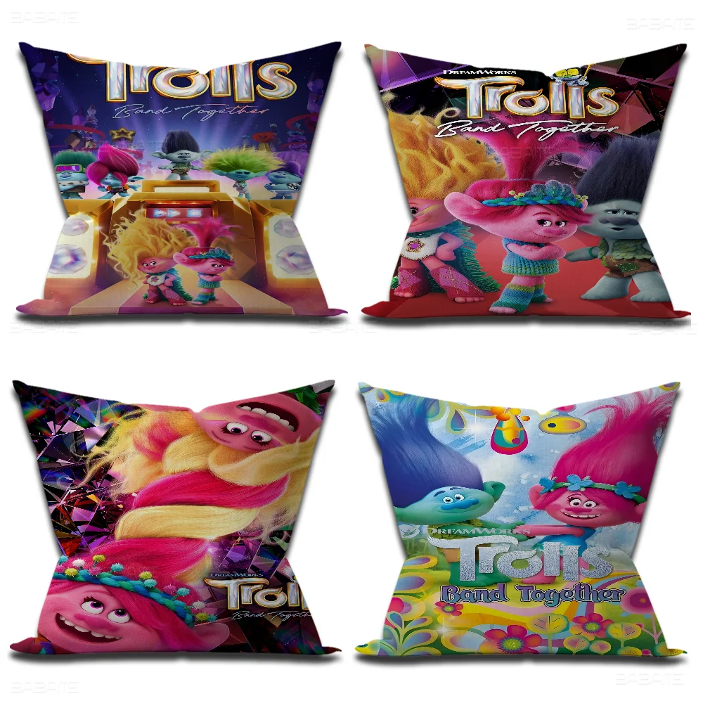 Cartoon T-Trolls Band Together Cushion Cover Car Throw Pillow Case For Sofa Car Christmas Gift 40x40cm 45x45cm